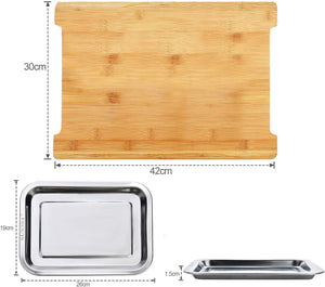Chopping Board with 2 Organiser Stainless Steel Trays Containers | Kitchen Storage for Cutting & Sorting