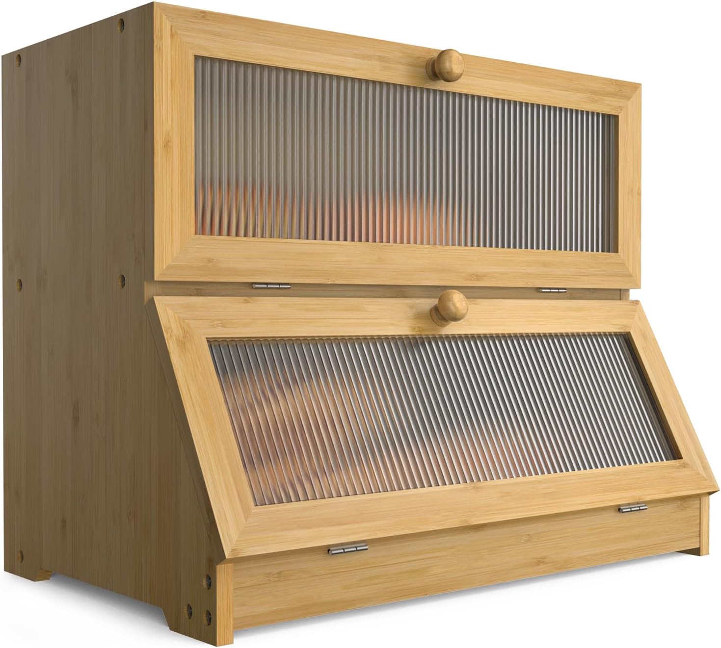 Double Layer Bamboo Bread Box for Kitchen Counter | Large Capacity | Clear Window