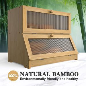 Double Layer Bamboo Bread Box for Kitchen Counter | Large Capacity | Clear Window