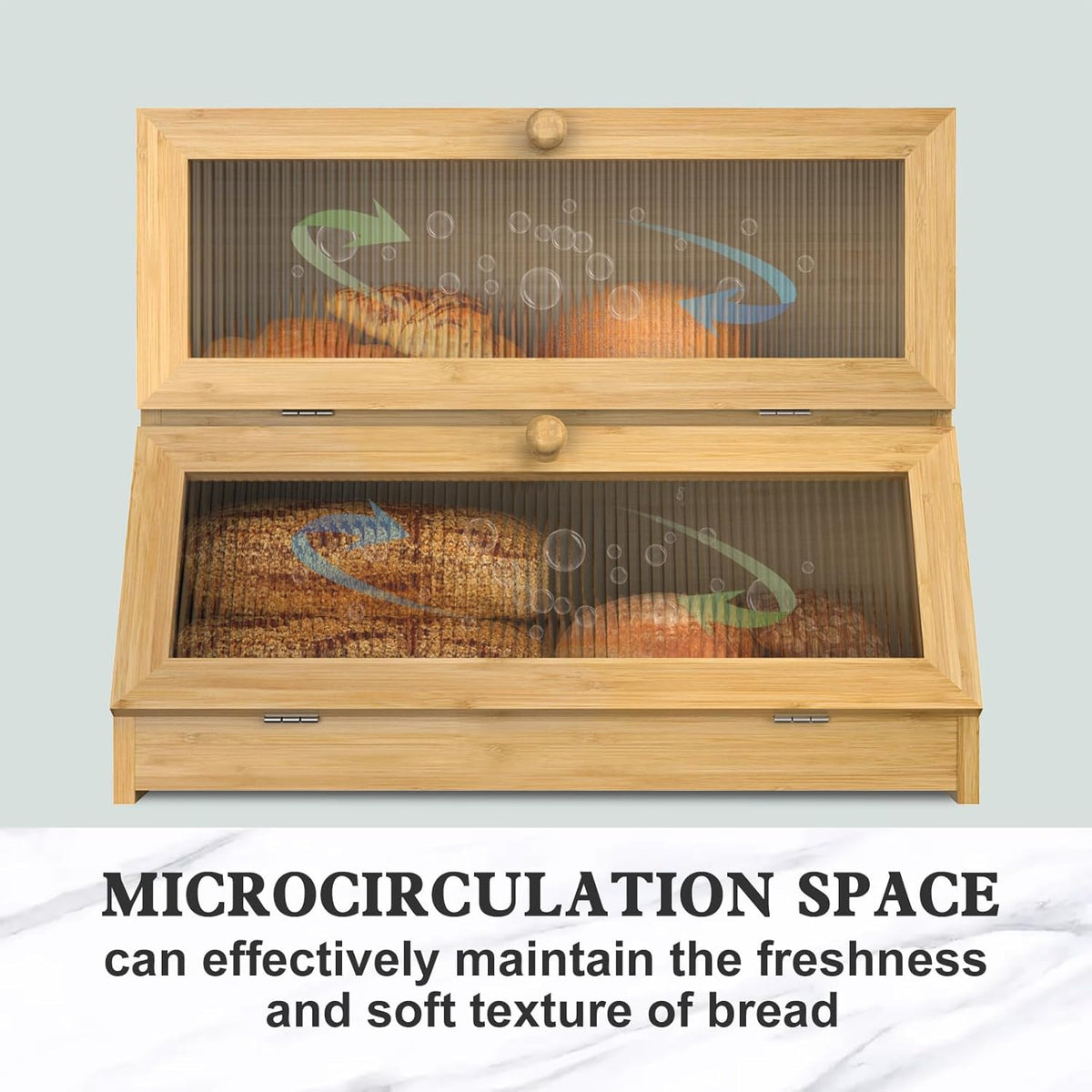 Double Layer Bamboo Bread Box for Kitchen Counter | Large Capacity | Clear Window