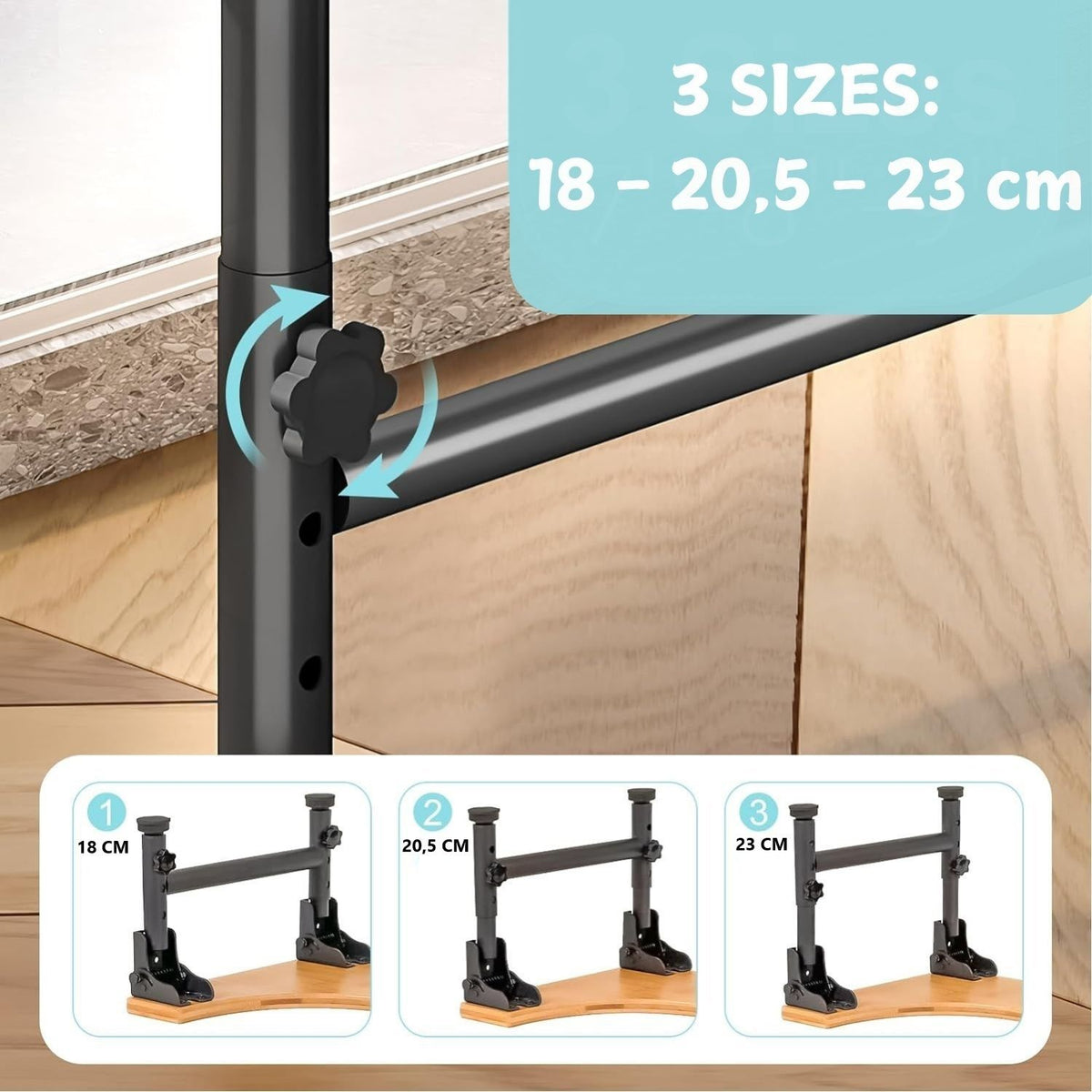 Toilet Stool | Bamboo | Foldable + Adjustable Height | Non-Slip Bathroom Step