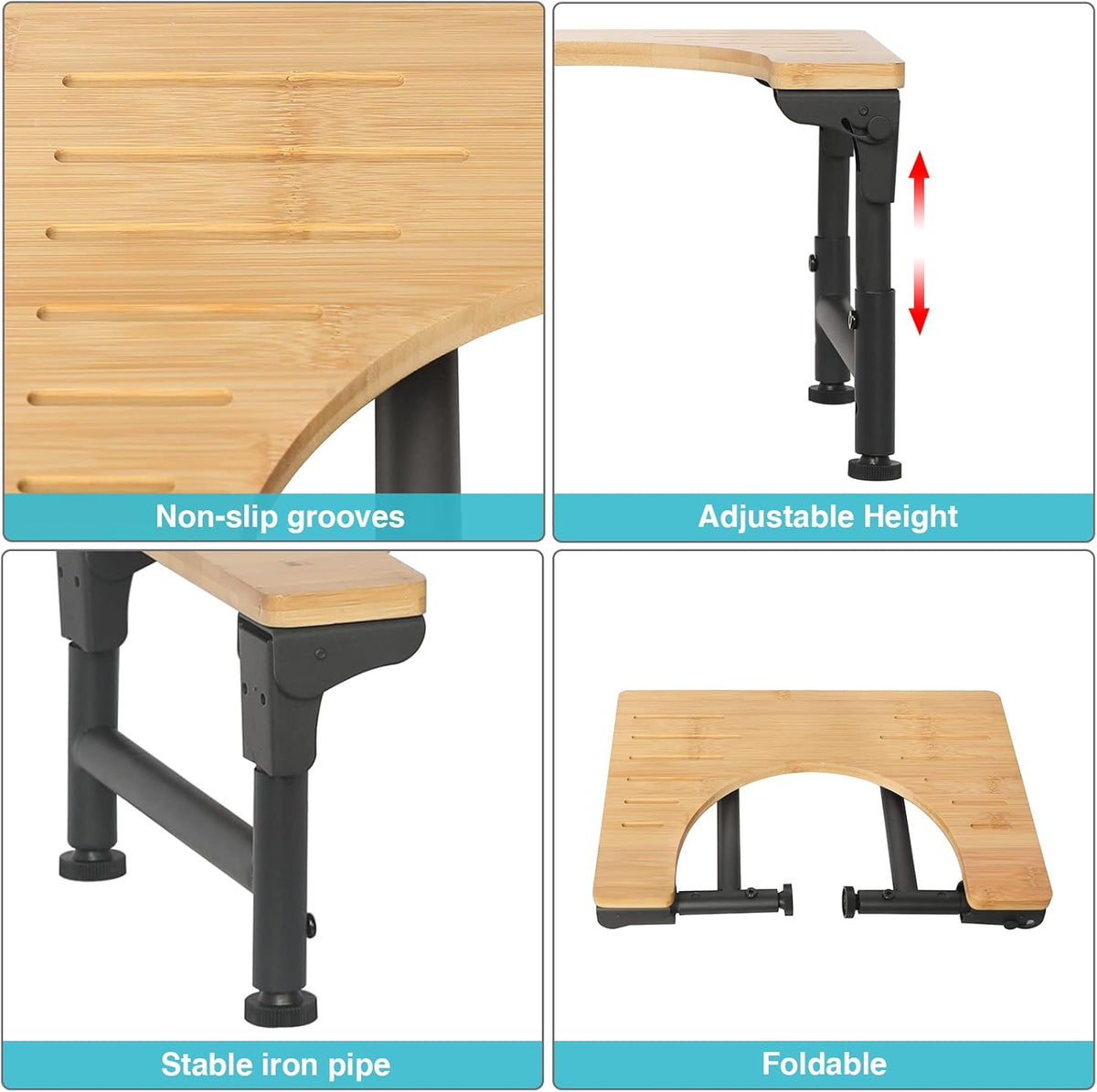 Toilet Stool | Bamboo | Foldable + Adjustable Height | Non-Slip Bathroom Step