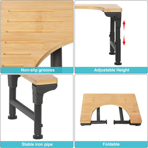 Toilet Stool | Bamboo | Foldable + Adjustable Height | Non-Slip Bathroom Step