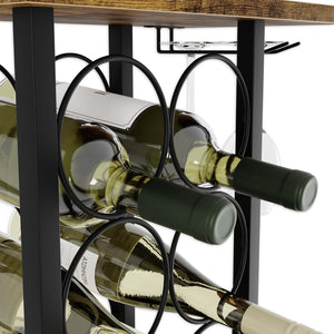 Wine Rack Countertop | Wooden & Metal Holder | Fits 6 Bottles & 2 Glasses