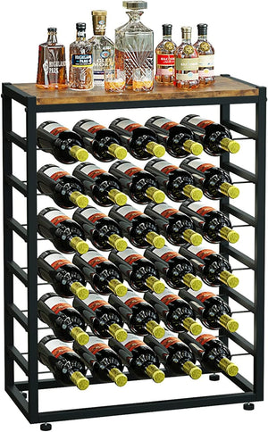 Freestanding Wine Rack | 6-Tier Design for 30 Bottles | Wood Countertop & Metal Frame