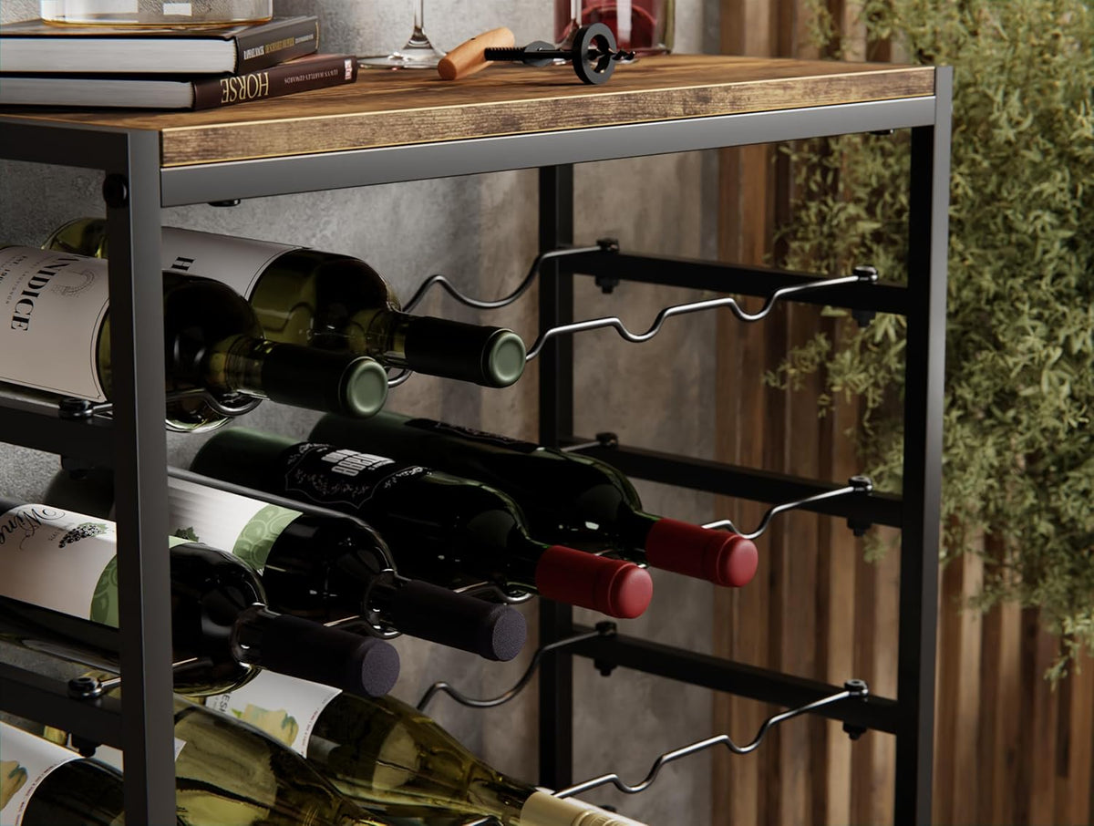 Freestanding Wine Rack | 6-Tier Design for 30 Bottles | Wood Countertop & Metal Frame