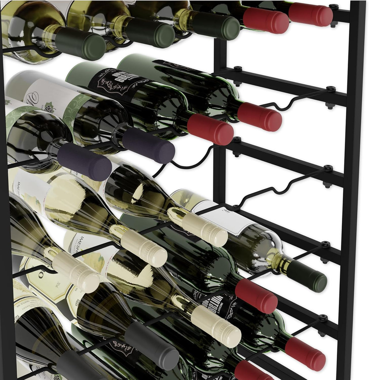 Freestanding Wine Rack | 6-Tier Design for 30 Bottles | Wood Countertop & Metal Frame