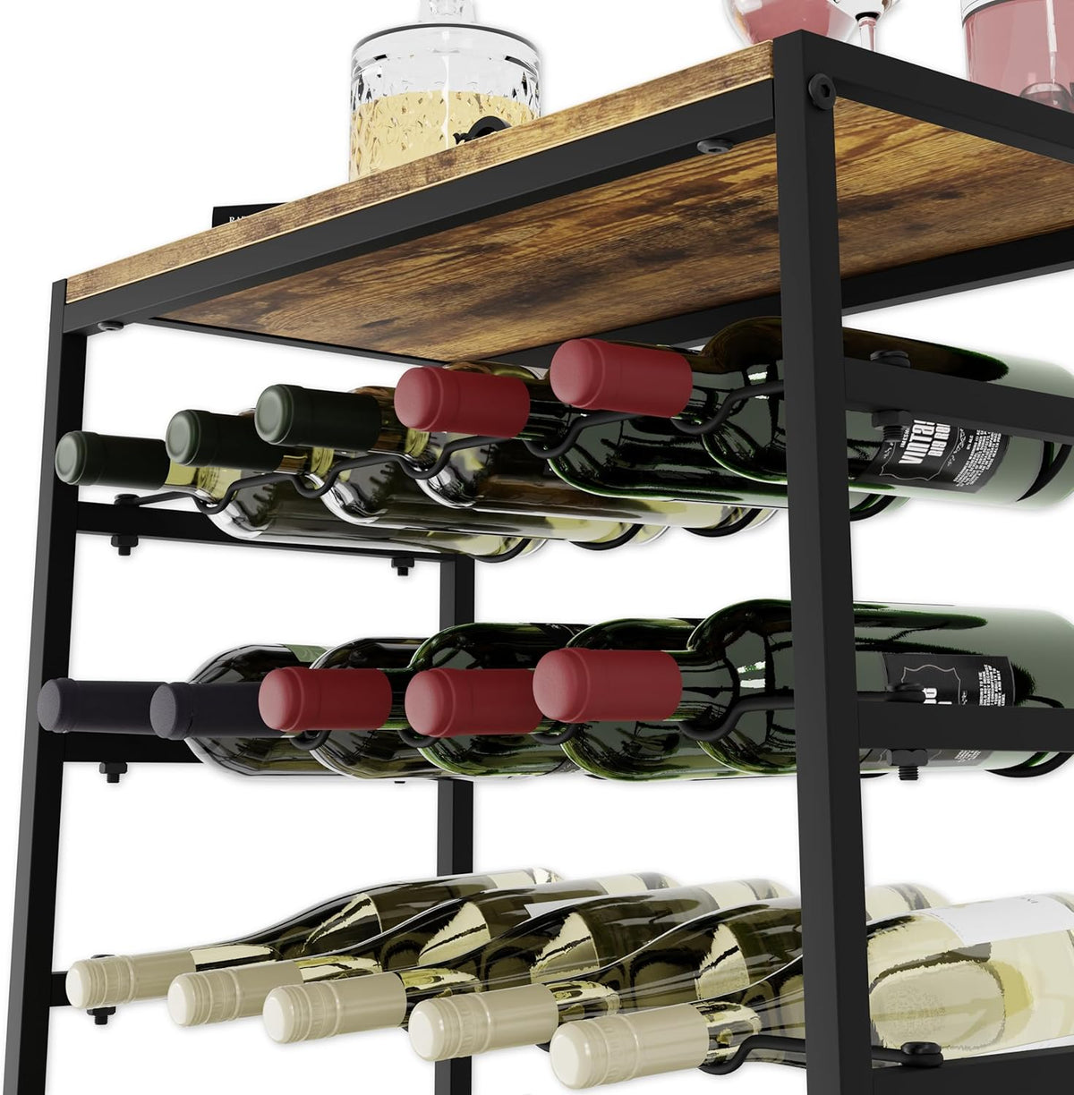 Freestanding Wine Rack | 6-Tier Design for 30 Bottles | Wood Countertop & Metal Frame