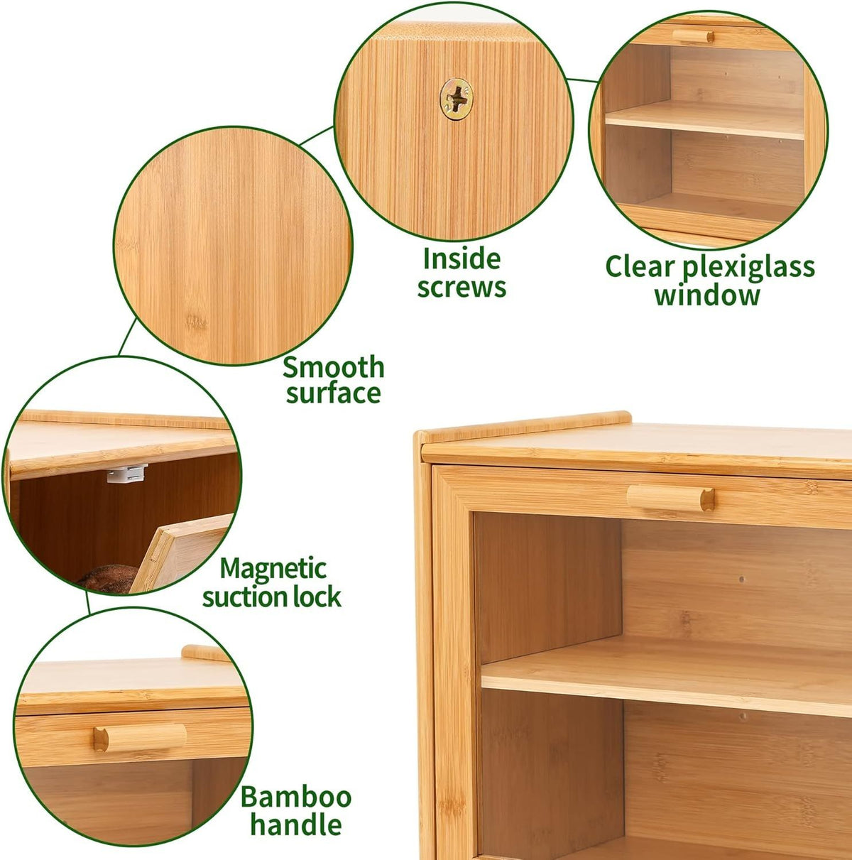 Double Layer Bamboo Bread Box for Kitchen Counter | Large Capacity with Transparent Window