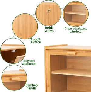 Double Layer Bamboo Bread Box for Kitchen Counter | Large Capacity with Transparent Window