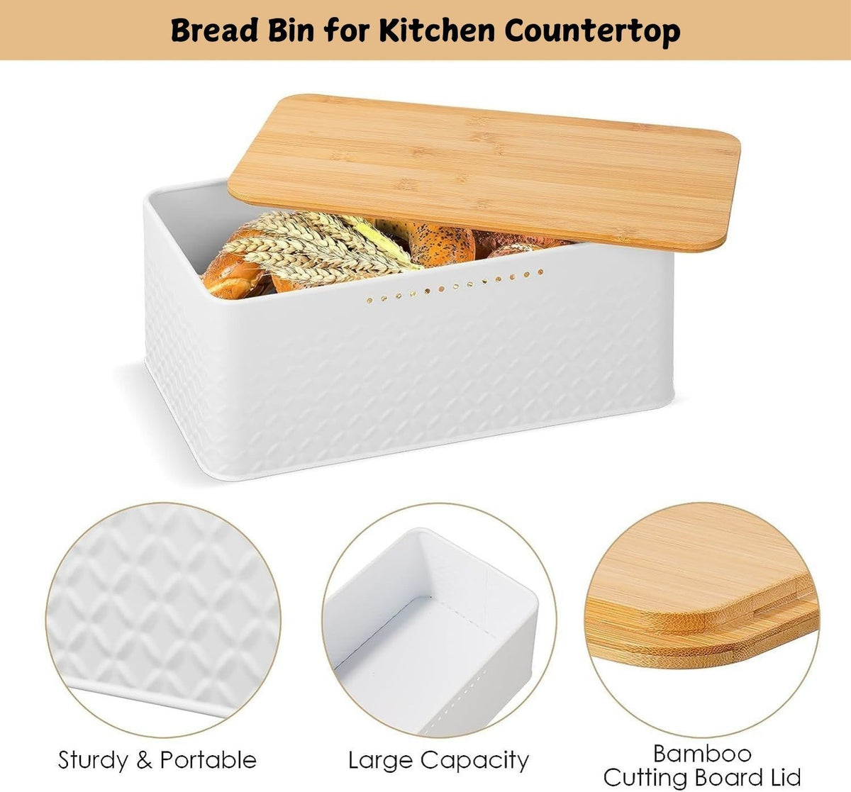 Bread Bin with Bamboo Lid | Used as Chopping Board for Kitchen Countertop