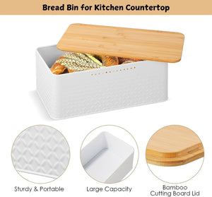 Bread Bin with Bamboo Lid | Used as Chopping Board for Kitchen Countertop