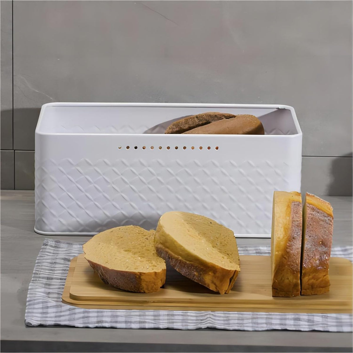 Bread Bin with Bamboo Lid | Used as Chopping Board for Kitchen Countertop