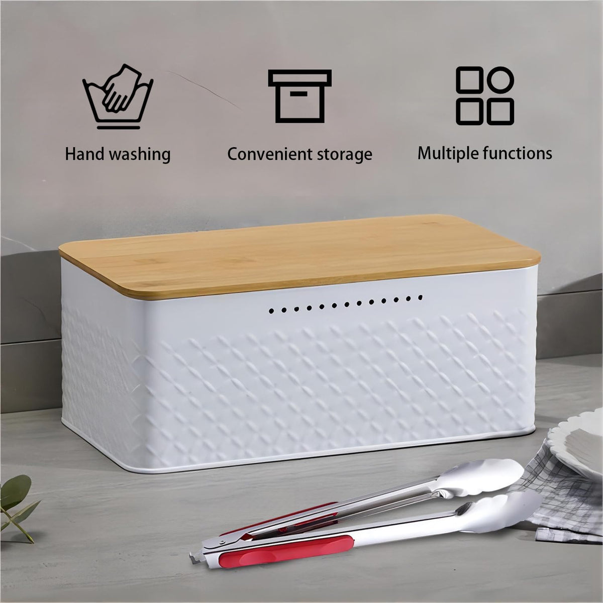 Bread Bin with Bamboo Lid | Used as Chopping Board for Kitchen Countertop