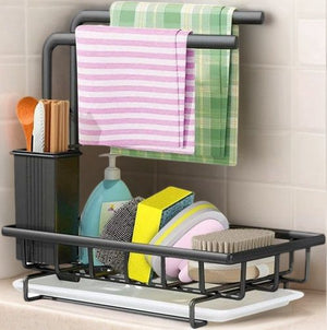 Sink Caddy Sponge Holder with Drain Tray | Brush & Dishcloth Holder for Kitchen Organization
