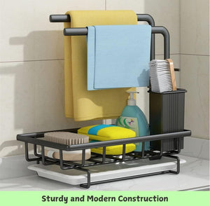 Sink Caddy Sponge Holder with Drain Tray | Brush & Dishcloth Holder for Kitchen Organization