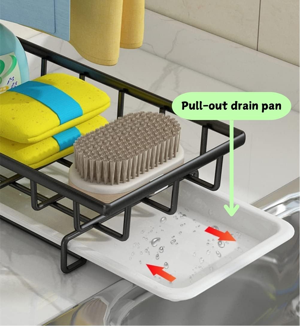 Sink Caddy Sponge Holder with Drain Tray | Brush & Dishcloth Holder for Kitchen Organization