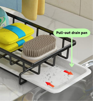 Sink Caddy Sponge Holder with Drain Tray | Brush & Dishcloth Holder for Kitchen Organization