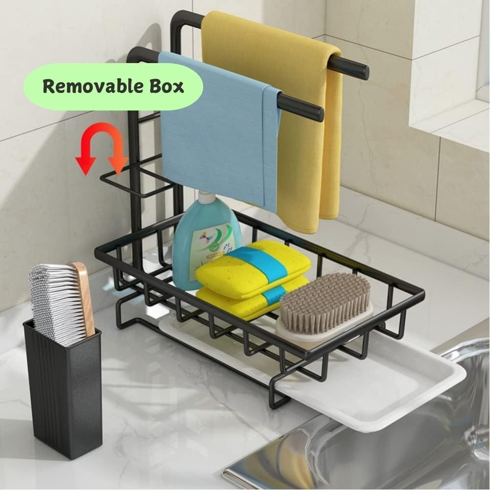 Sink Caddy Sponge Holder with Drain Tray | Brush & Dishcloth Holder for Kitchen Organization