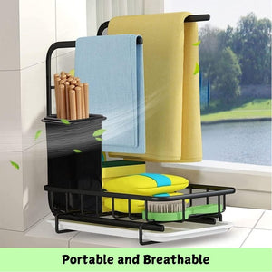 Sink Caddy Sponge Holder with Drain Tray | Brush & Dishcloth Holder for Kitchen Organization