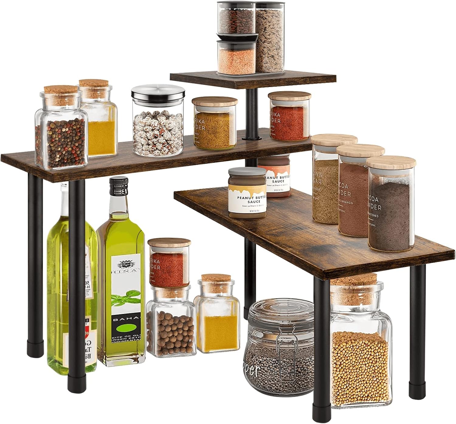 3-Tier Wooden Corner Shelf | Kitchen Spice Rack Organiser for Home Storage & Organisation