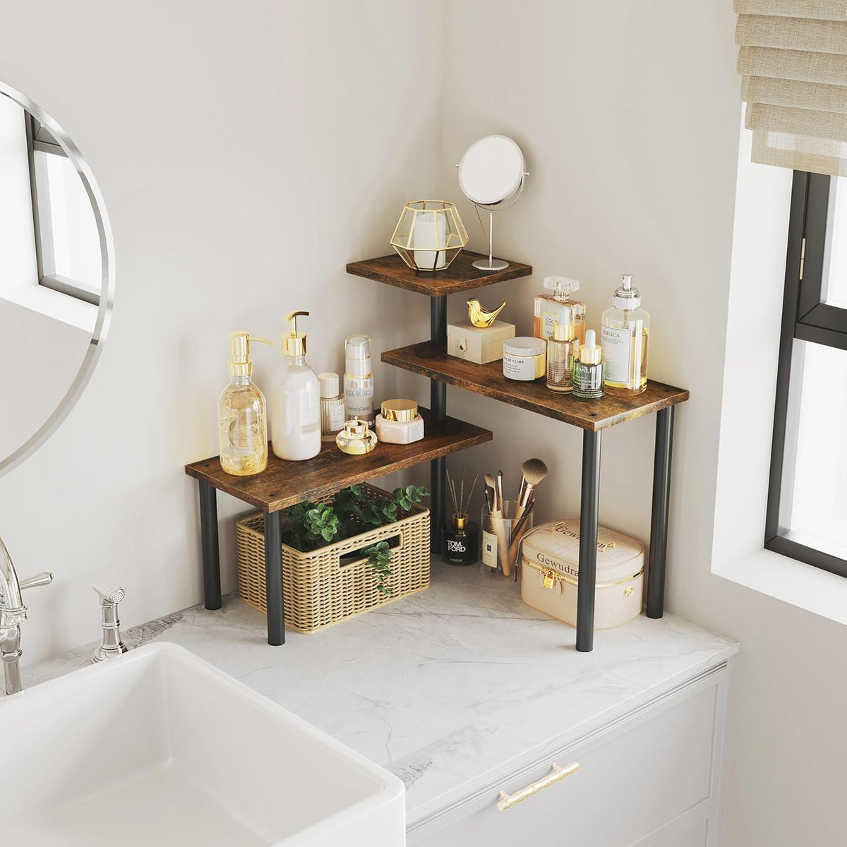 3-Tier Wooden Corner Shelf | Kitchen Spice Rack Organiser for Home Storage & Organisation