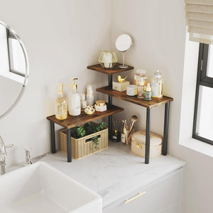 3-Tier Wooden Corner Shelf | Kitchen Spice Rack Organiser for Home Storage & Organisation