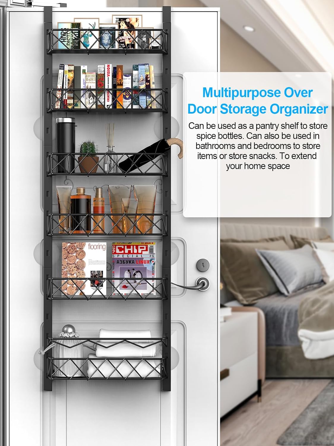 6 Tier Adjustable Baskets Over Door Pantry Organiser | Home Kitchen Storage Solution