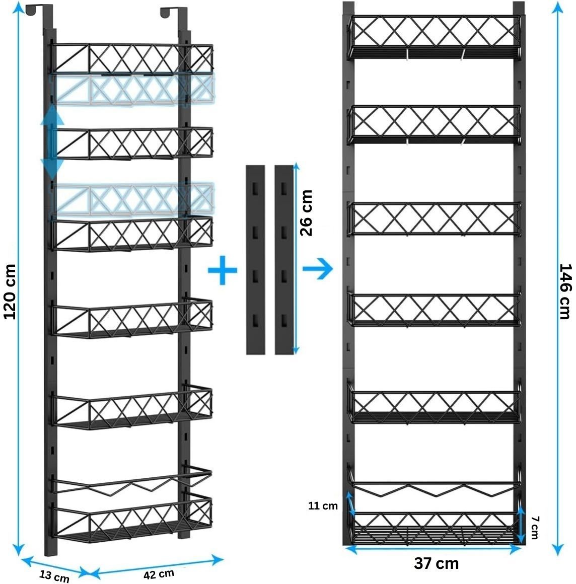 6 Tier Adjustable Baskets Over Door Pantry Organiser | Home Kitchen Storage Solution