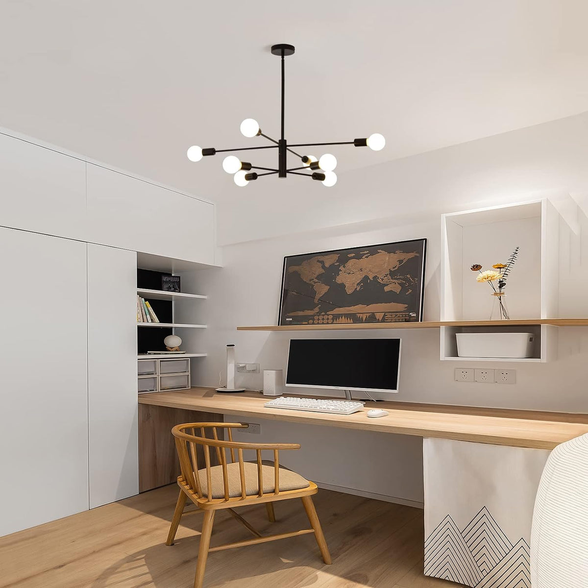 Modern Sputnik Chandelier | 8 Light, Black, Industrial Style