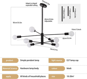 Modern Sputnik Chandelier | 8 Light, Black, Industrial Style