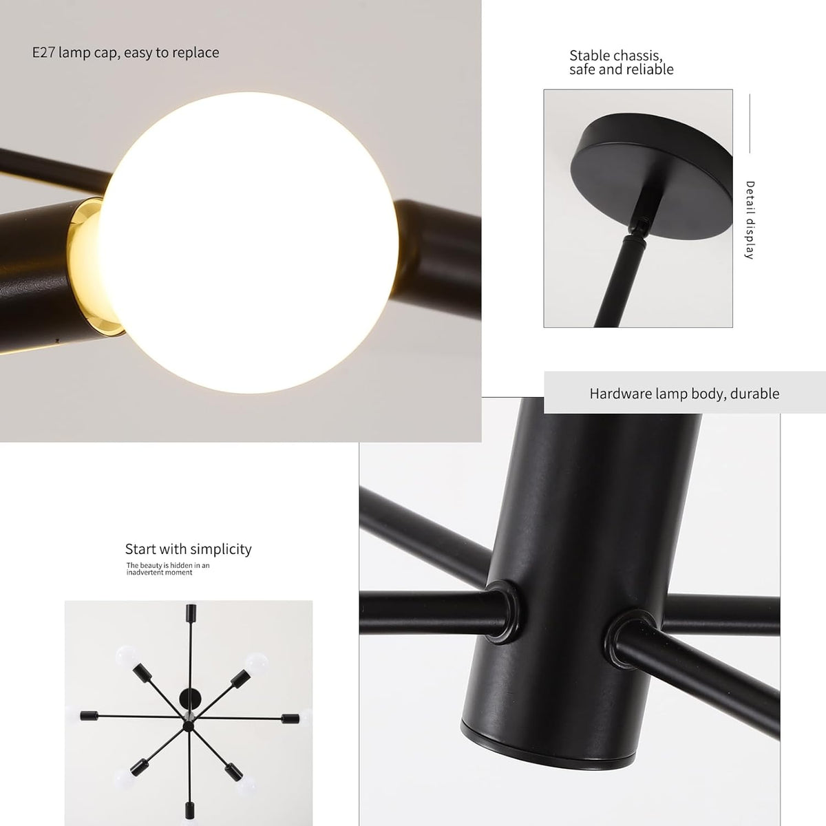 Modern Sputnik Chandelier | 8 Light, Black, Industrial Style