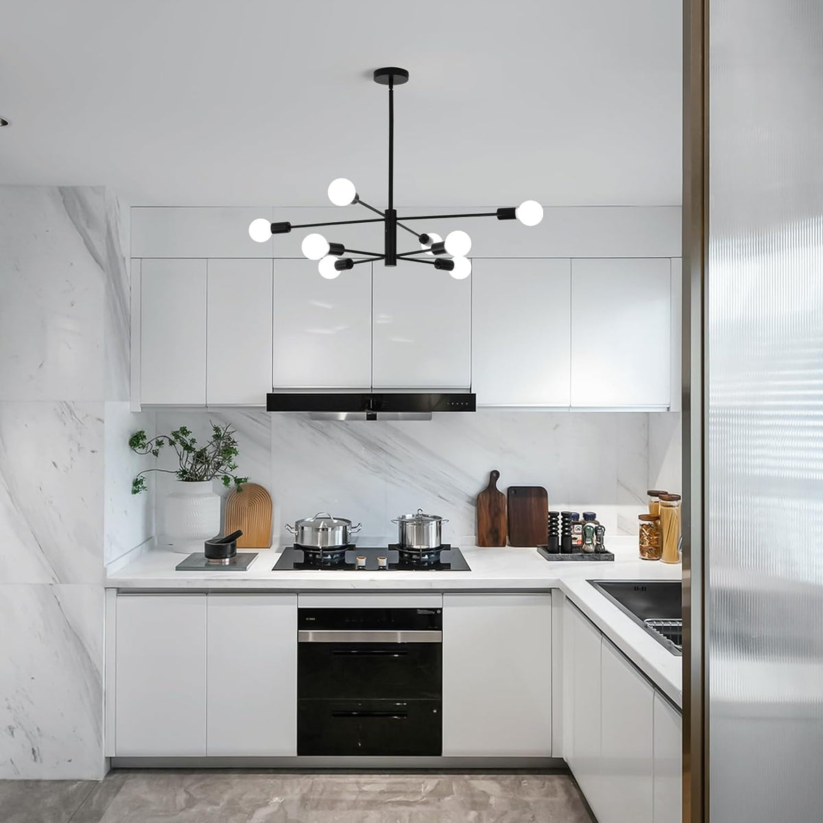 Modern Sputnik Chandelier | 8 Light, Black, Industrial Style