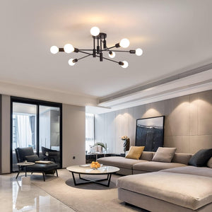 Modern Semi Flush Chandelier | 8 Light, Black, Elegant Design