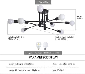 Modern Semi Flush Chandelier | 8 Light, Black, Elegant Design