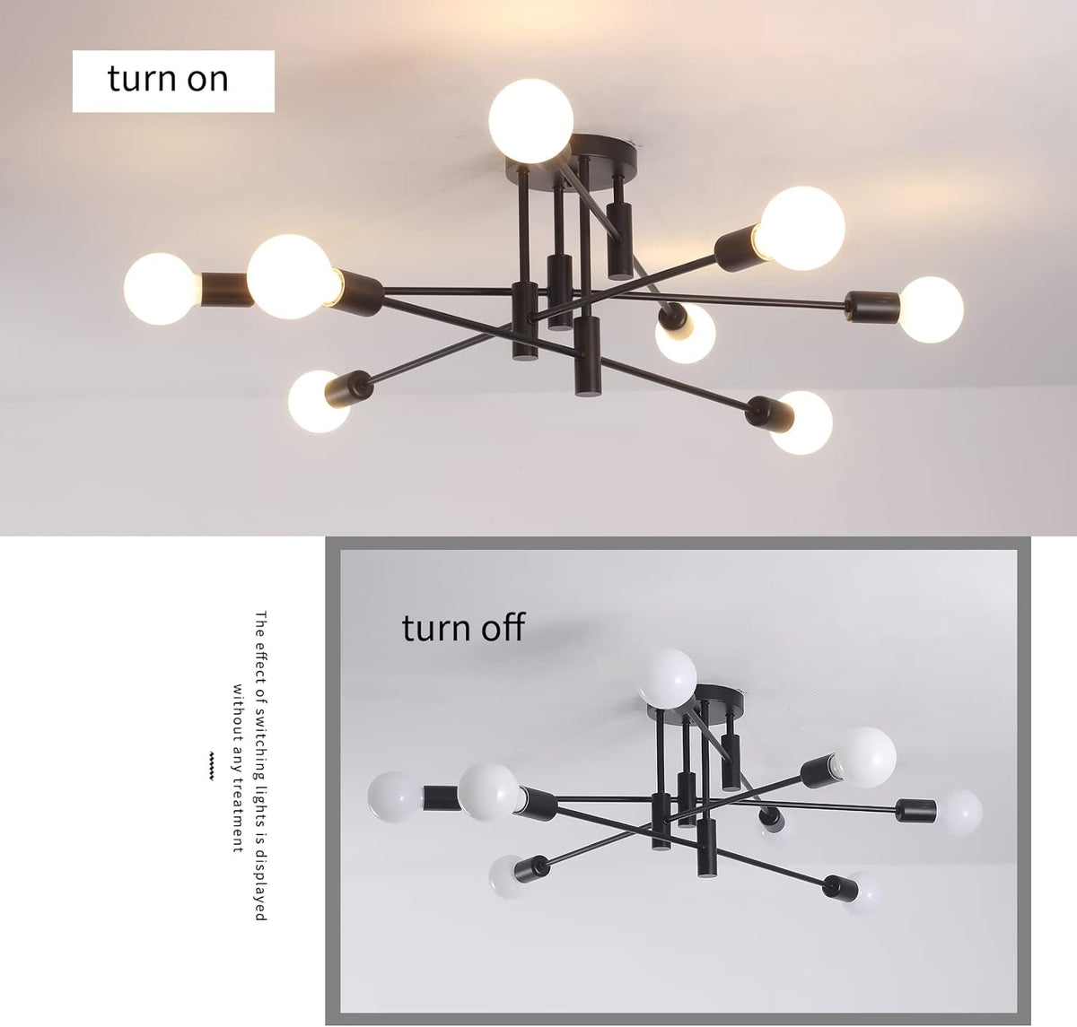 Modern Semi Flush Chandelier | 8 Light, Black, Elegant Design