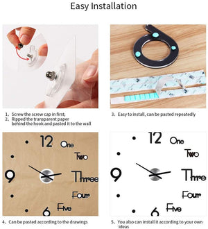 DIY Wall Clock | Modern Frameless | Large 3D Wall Watch | Giant Roman Numerals for Home Living Room and Bedroom | Small