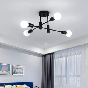 Mid Century Chandelier Modern | 4-Light, Retro Black & Gold