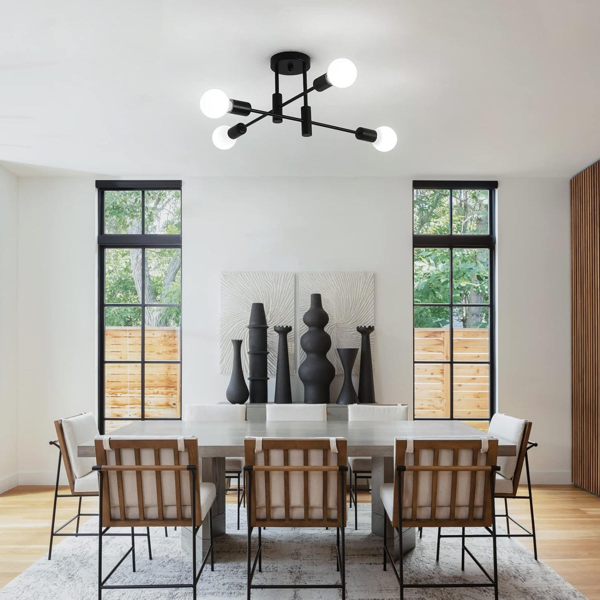 Mid Century Chandelier Modern | 4-Light, Retro Black & Gold