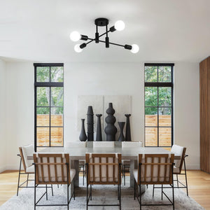 Mid Century Chandelier Modern | 4-Light, Retro Black & Gold