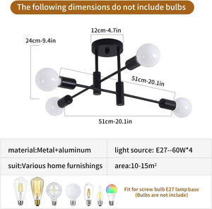 Mid Century Chandelier Modern | 4-Light, Retro Black & Gold