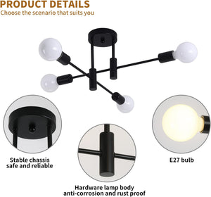 Mid Century Chandelier Modern | 4-Light, Retro Black & Gold