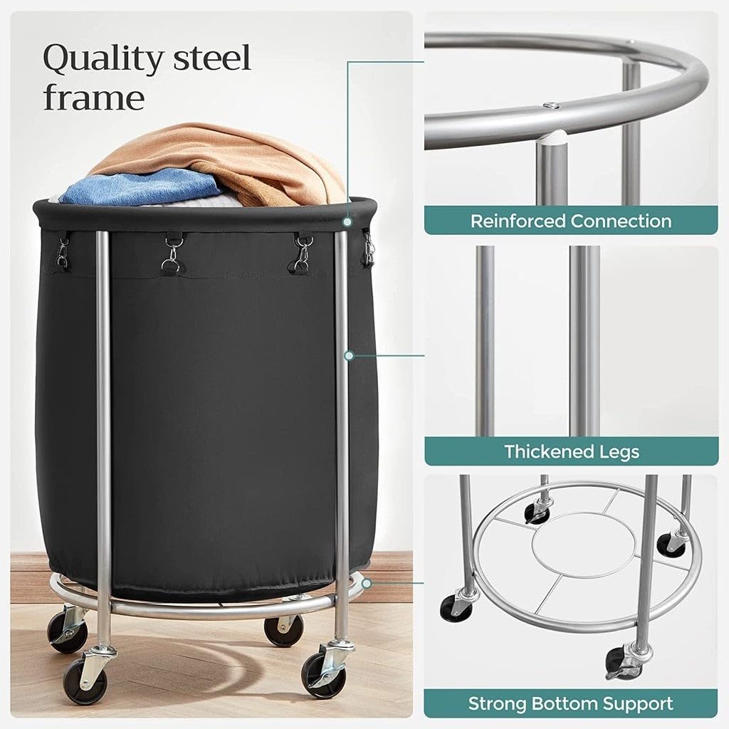 Steel Frame Laundry Basket Wheels | Black