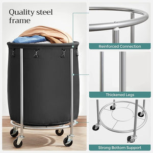 Steel Frame Laundry Basket Wheels | Black
