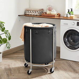 Steel Frame Laundry Basket Wheels | Black