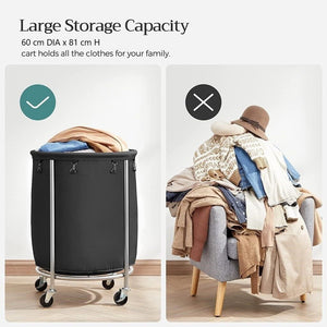 Steel Frame Laundry Basket Wheels | Black