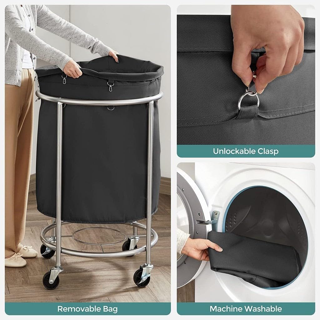 Steel Frame Laundry Basket Wheels | Black