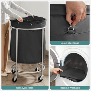 Steel Frame Laundry Basket Wheels | Black