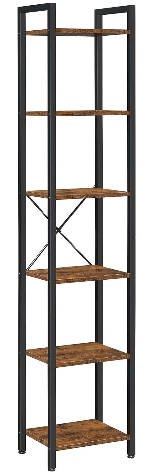 Small 6-Tier Industrial Bookshelf | Rustic Brown, Black