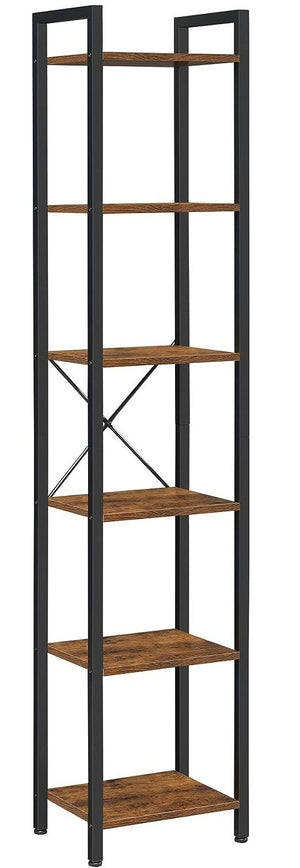 Small 6-Tier Industrial Bookshelf | Rustic Brown, Black